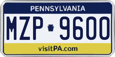 PA license plate MZP9600