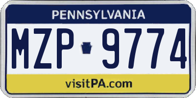 PA license plate MZP9774