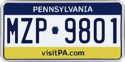 PA license plate MZP9801