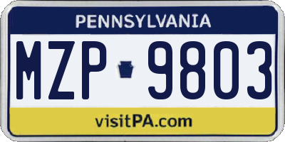 PA license plate MZP9803