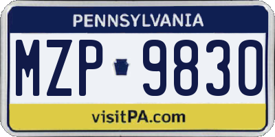 PA license plate MZP9830