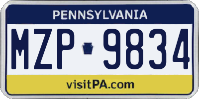 PA license plate MZP9834