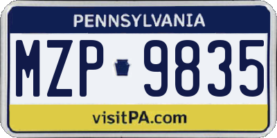 PA license plate MZP9835