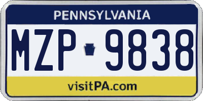 PA license plate MZP9838