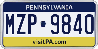 PA license plate MZP9840