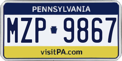 PA license plate MZP9867