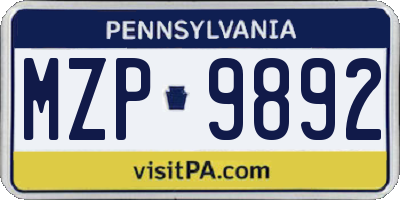 PA license plate MZP9892