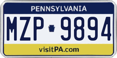 PA license plate MZP9894