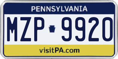PA license plate MZP9920