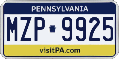 PA license plate MZP9925