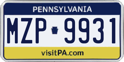 PA license plate MZP9931