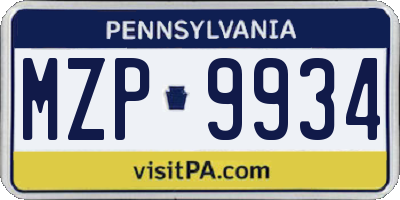 PA license plate MZP9934