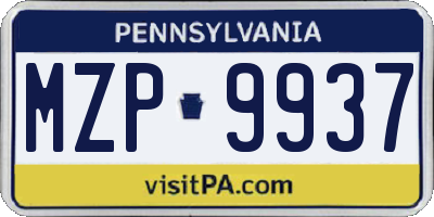 PA license plate MZP9937