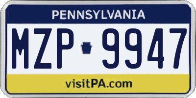 PA license plate MZP9947