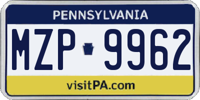 PA license plate MZP9962