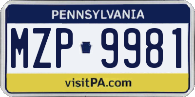 PA license plate MZP9981