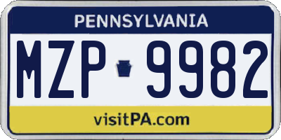 PA license plate MZP9982