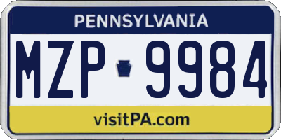PA license plate MZP9984