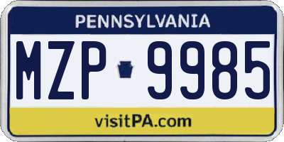 PA license plate MZP9985