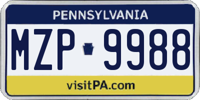 PA license plate MZP9988