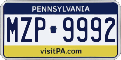 PA license plate MZP9992