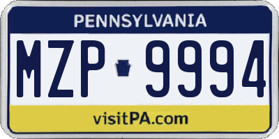 PA license plate MZP9994