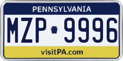PA license plate MZP9996
