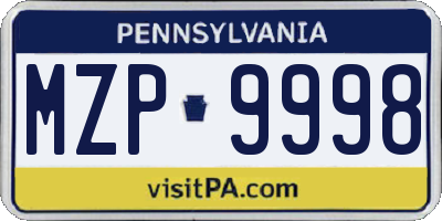 PA license plate MZP9998