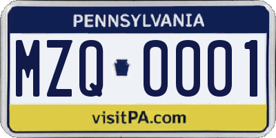 PA license plate MZQ0001