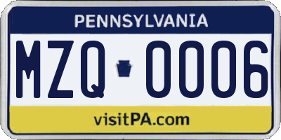 PA license plate MZQ0006