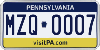PA license plate MZQ0007