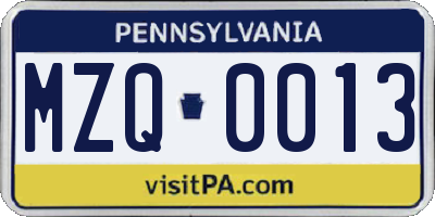 PA license plate MZQ0013