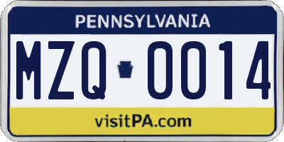 PA license plate MZQ0014
