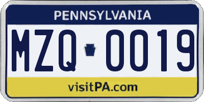 PA license plate MZQ0019