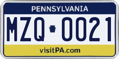 PA license plate MZQ0021