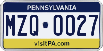 PA license plate MZQ0027