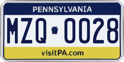 PA license plate MZQ0028