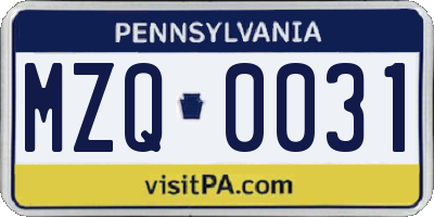 PA license plate MZQ0031