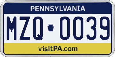 PA license plate MZQ0039