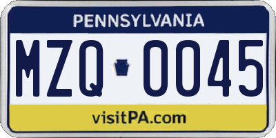 PA license plate MZQ0045