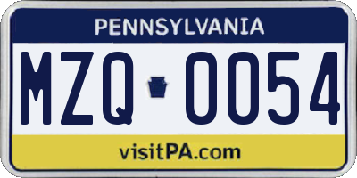 PA license plate MZQ0054