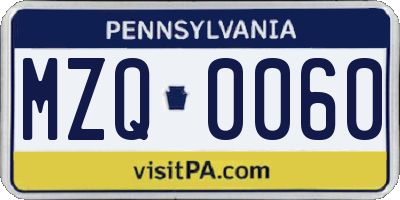 PA license plate MZQ0060