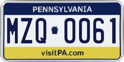 PA license plate MZQ0061