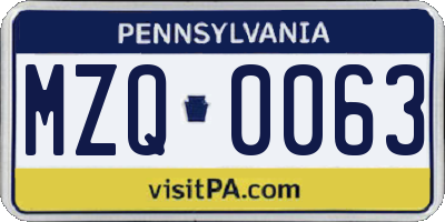 PA license plate MZQ0063