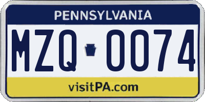 PA license plate MZQ0074