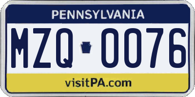 PA license plate MZQ0076