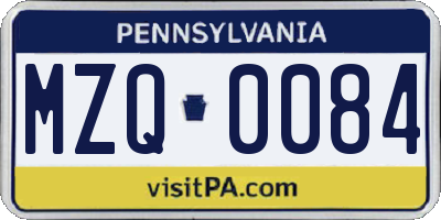 PA license plate MZQ0084