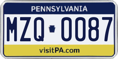 PA license plate MZQ0087