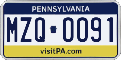 PA license plate MZQ0091