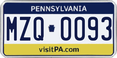 PA license plate MZQ0093